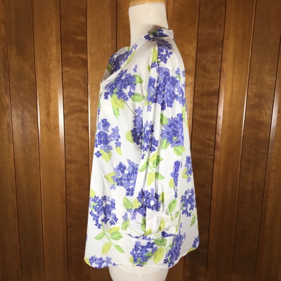 Talbots White & Purple Floral Print Cotton Blouse - Picture 4 of 7